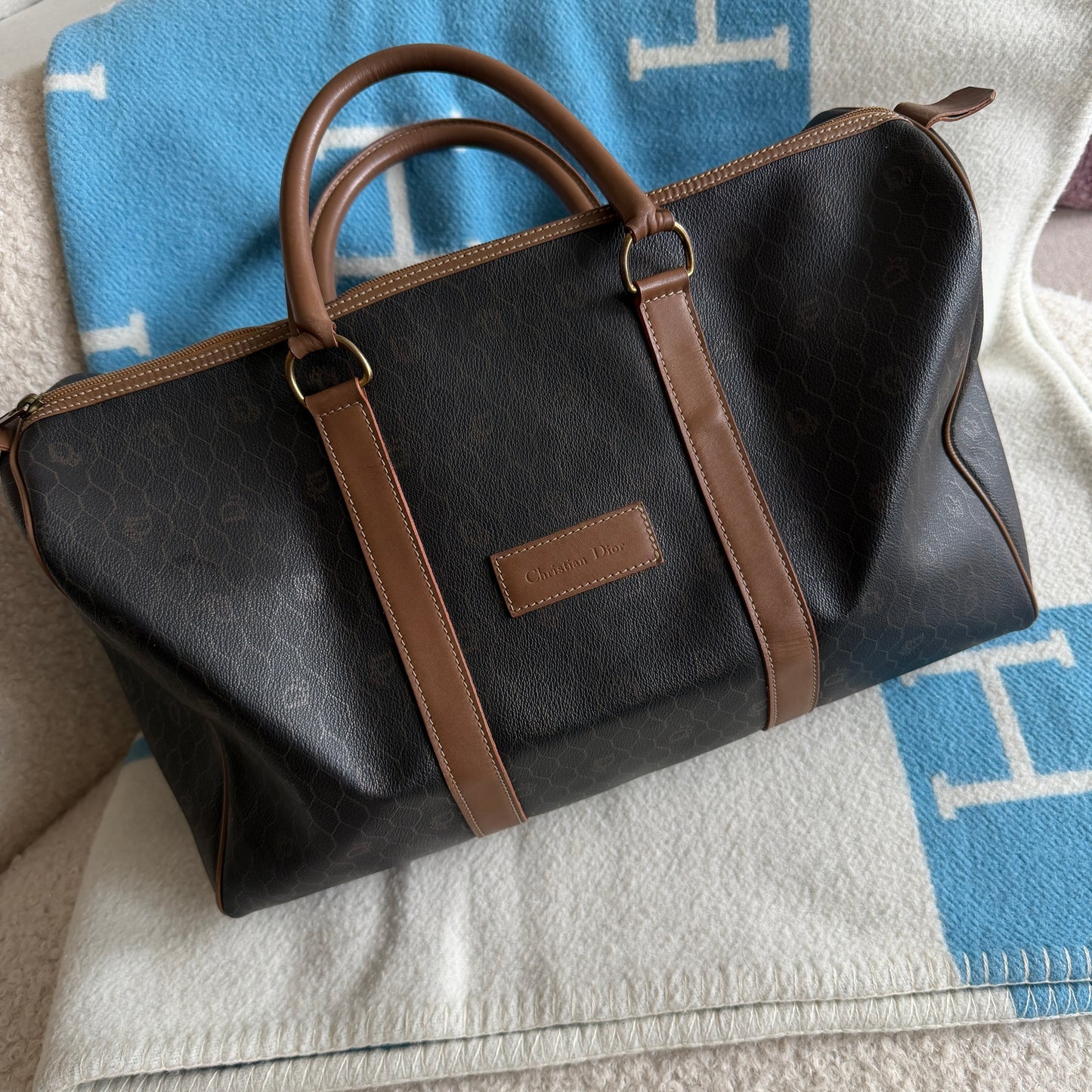 Pre-Owned Dior Honeycomb Canvas Keepall Bag