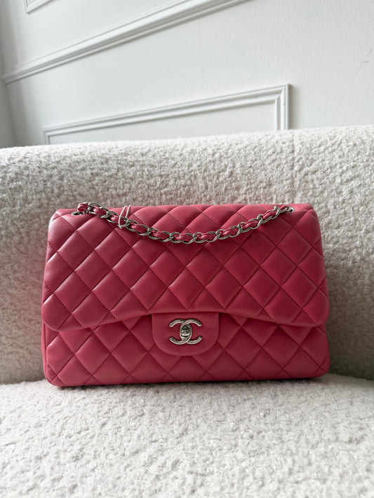 Pink Lambskin Jumbo Double Flap