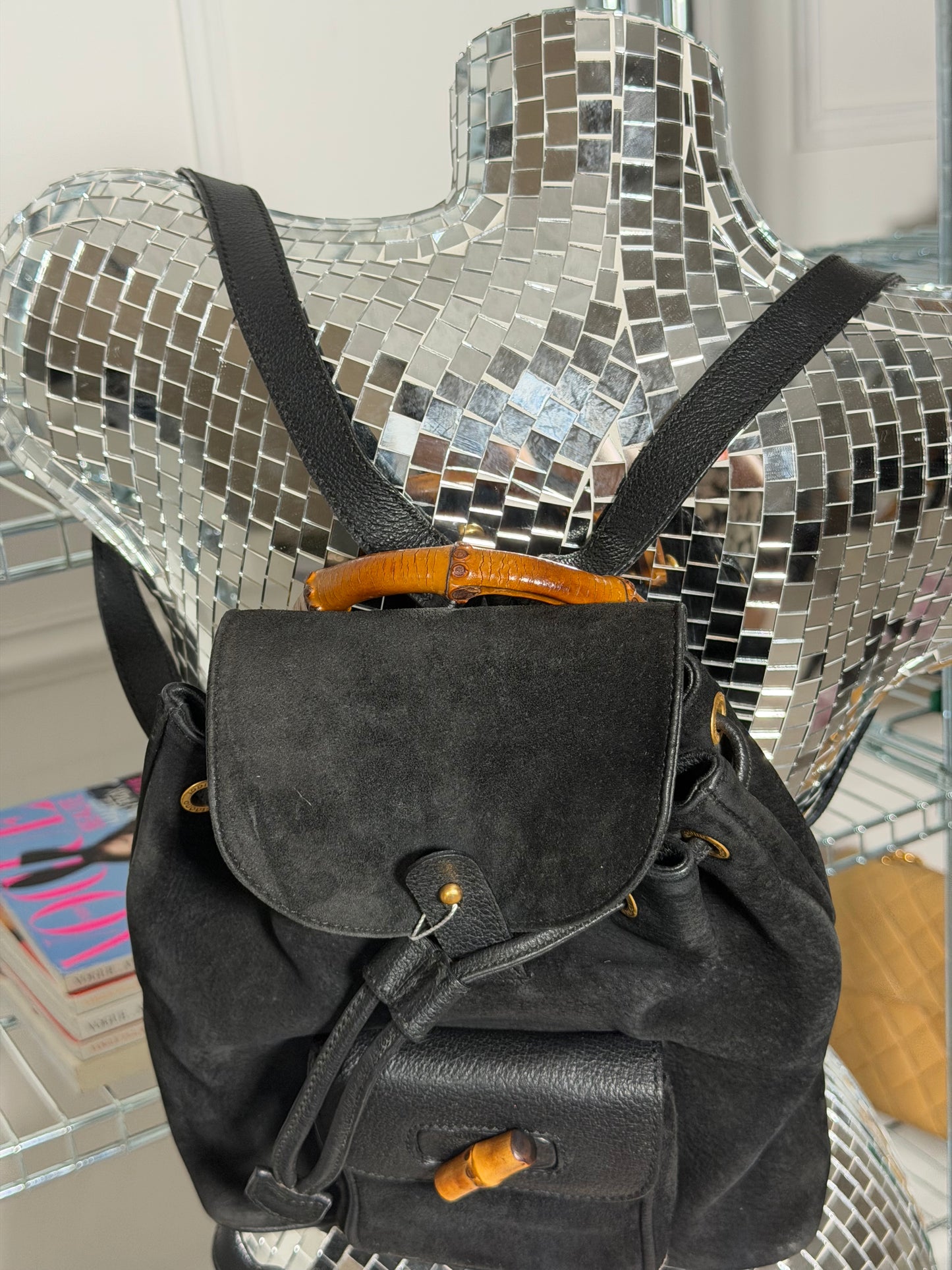 Pre-Owned Black Bamboo Suede Backpack