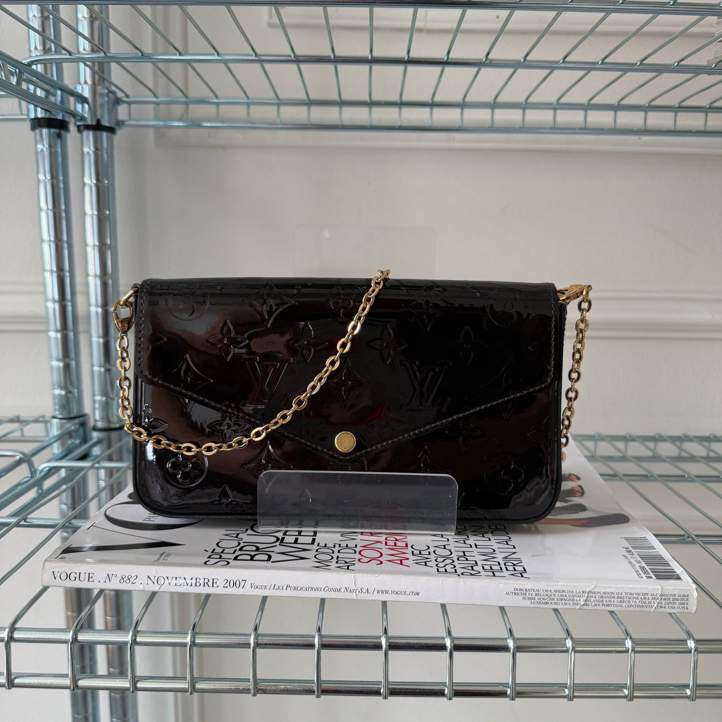 Pre-Owned Bordeaux Monogram Vernis Leather Wallet on Chain