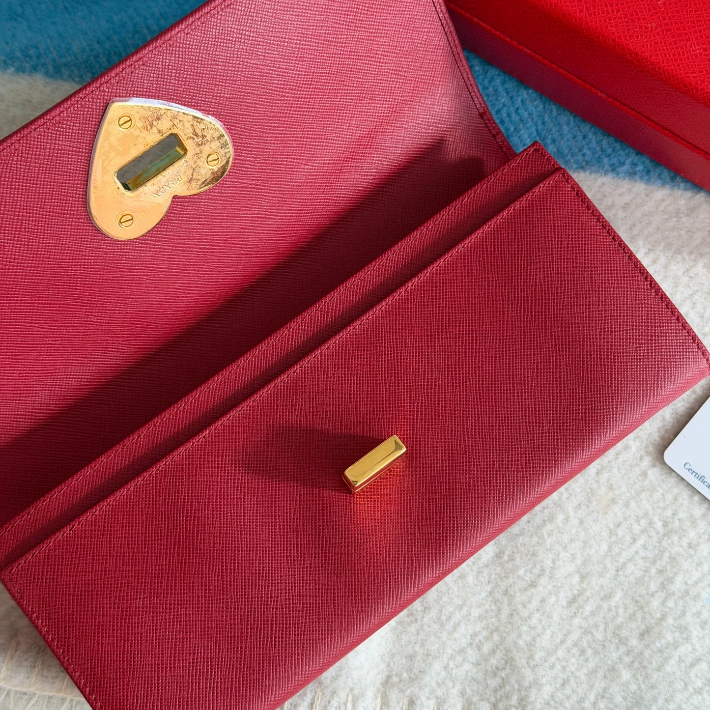 Pre-Owned Red Valentine Saffiano Leather Fold Wallet