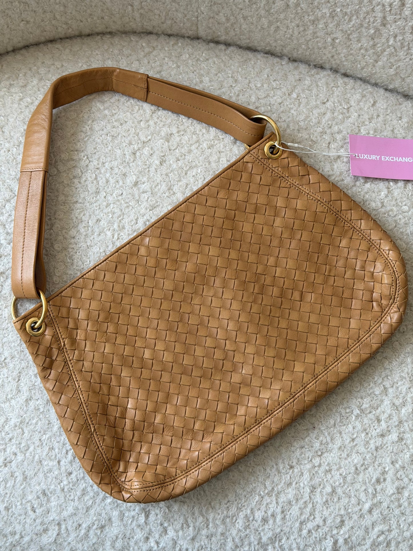 Tan Intrecciato Leather Shoulder Bag