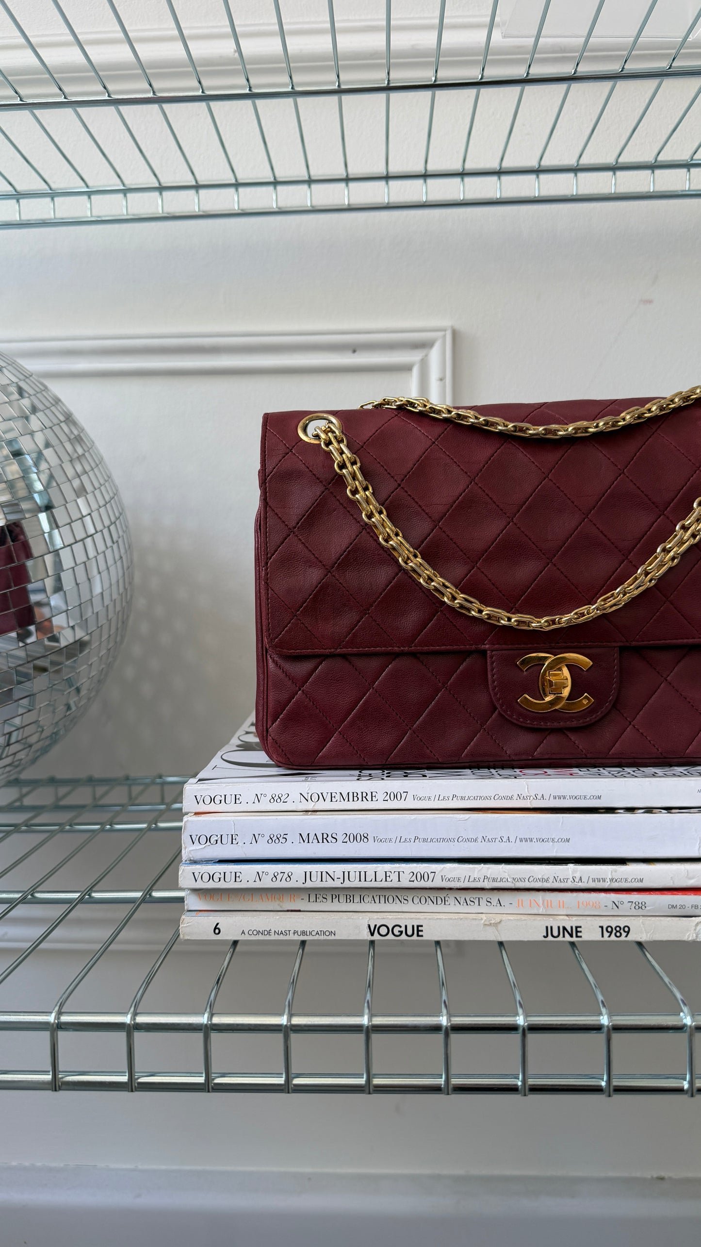 Pre-Owned Bordeaux Lambskin Double Flap Shoulder Bag