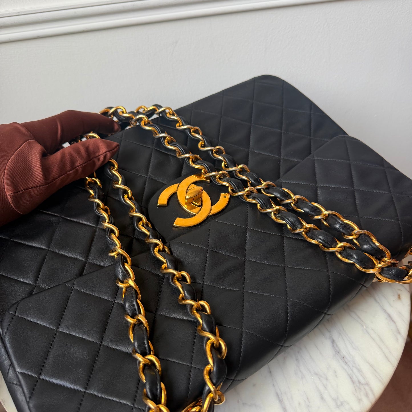 1994-96 Black Lambskin Maxi Single Flap 24K Gold-Plated Hardware