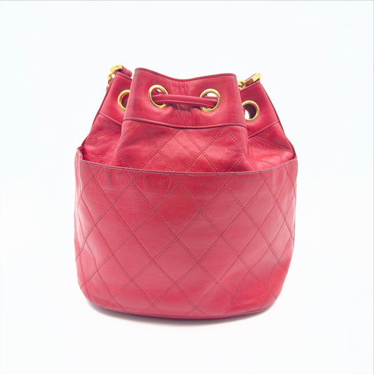 Pre-Owned Red Lambskin Leather Bucket Bag