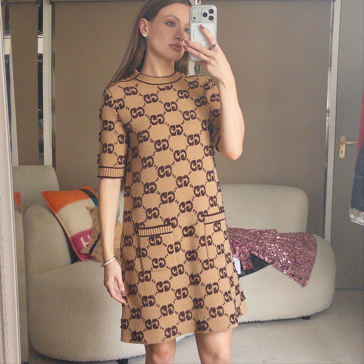 Pre-Owned Gold GG Wool Dress (M)