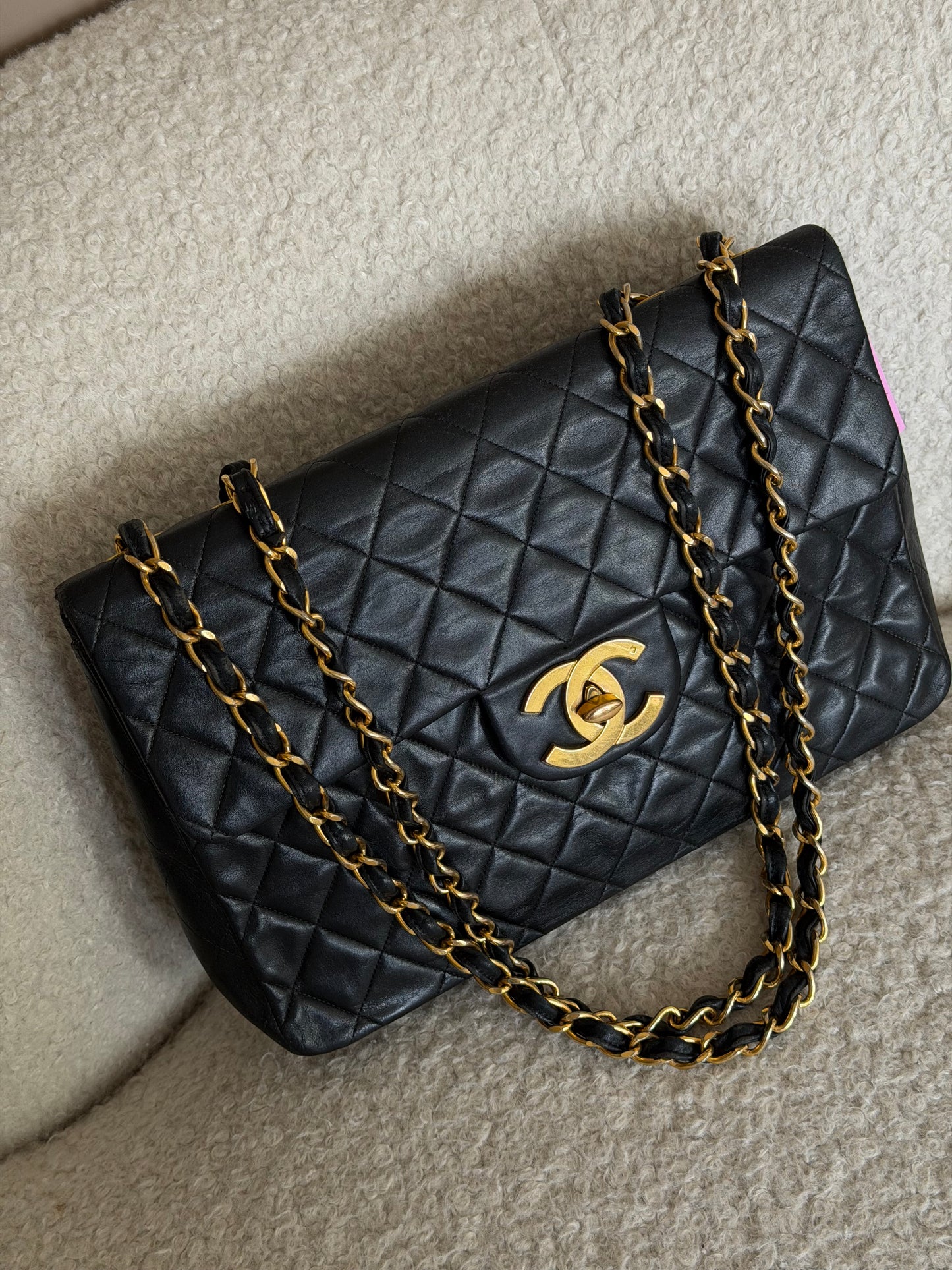 Pre-Owned Black Matelassé Lambskin Maxi Single Flap