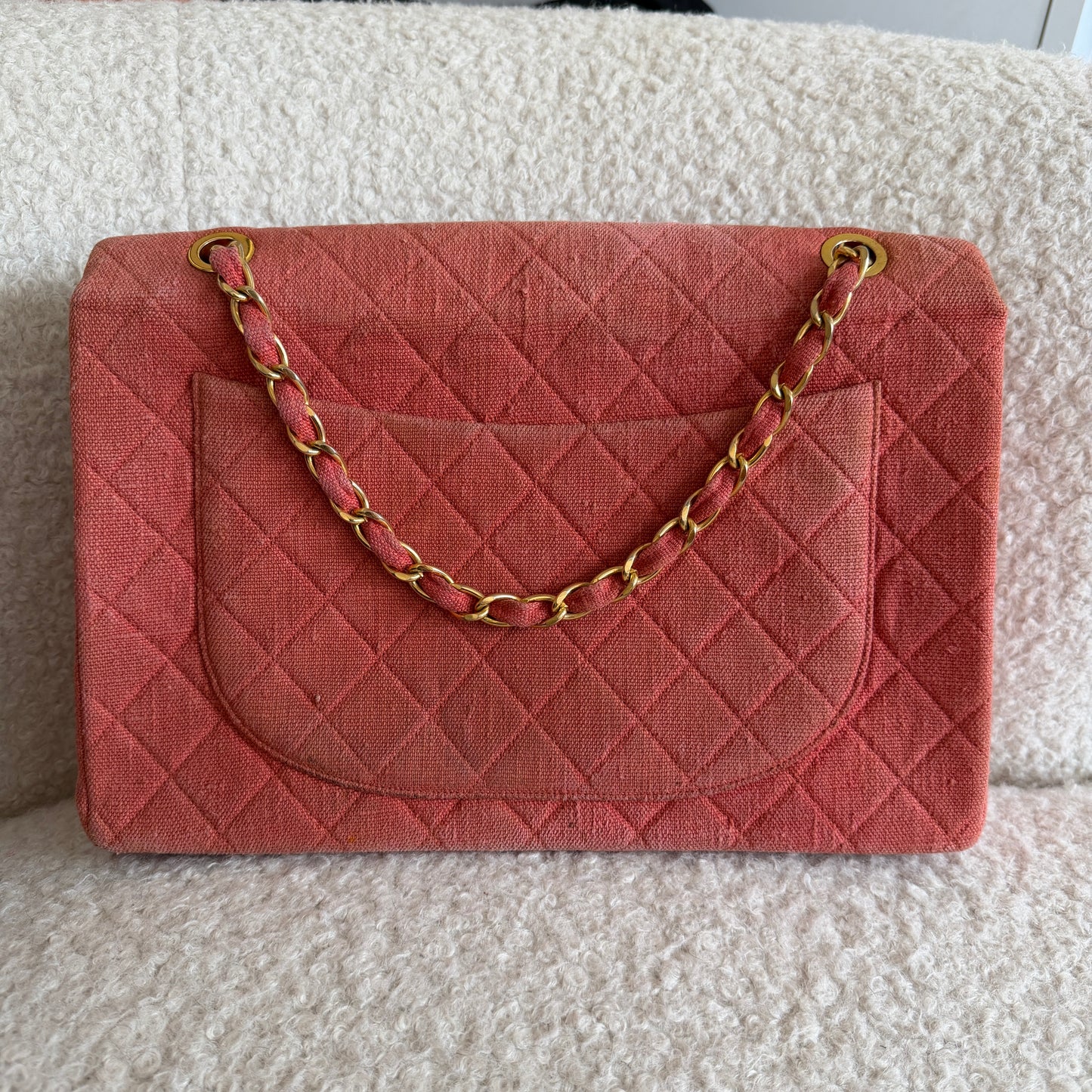 Pre-Owned Pink Matelassé Denim Maxi Single Flap