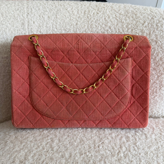 Pre-Owned Pink Matelassé Denim Maxi Single Flap