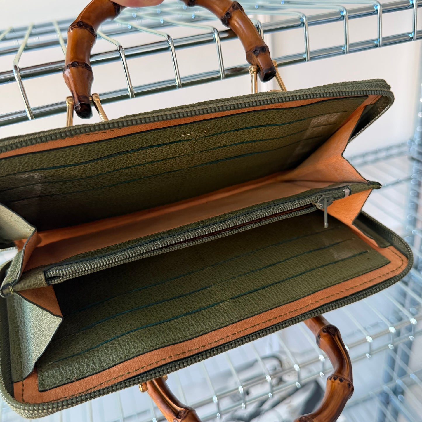 Pre-Owned Khaki Bamboo Suede Wallet