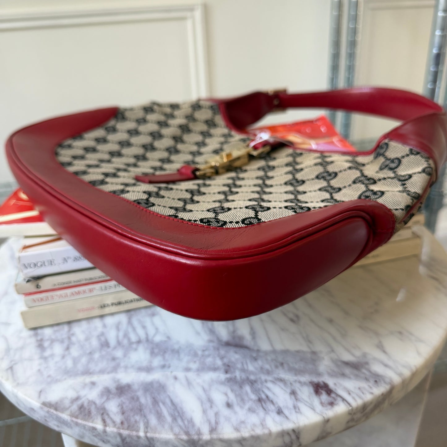 Pre-Owned Red Jackie GG Canvas/Leather Shoulder Bag