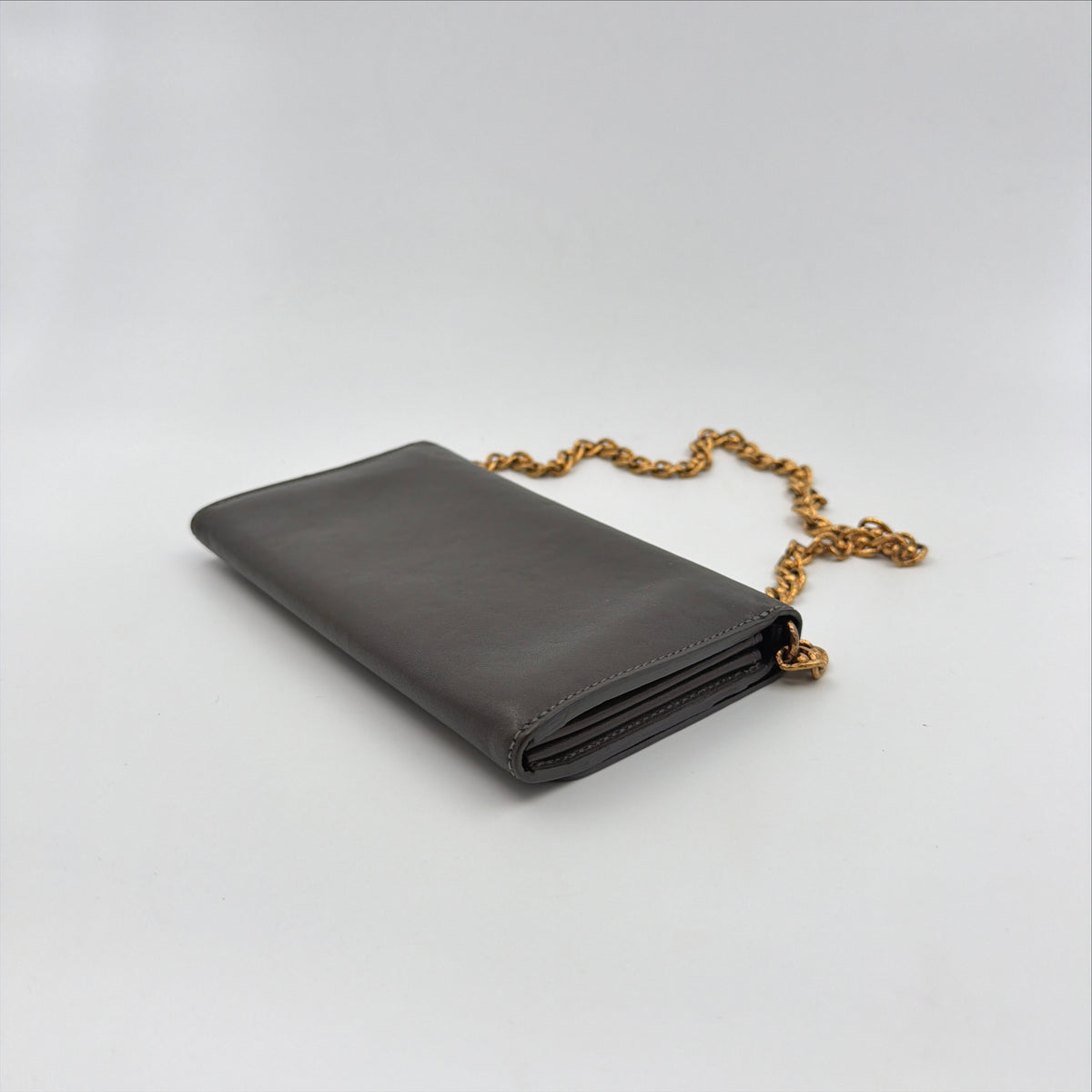 Pre-Owned Grey Leather Wallet on Chain