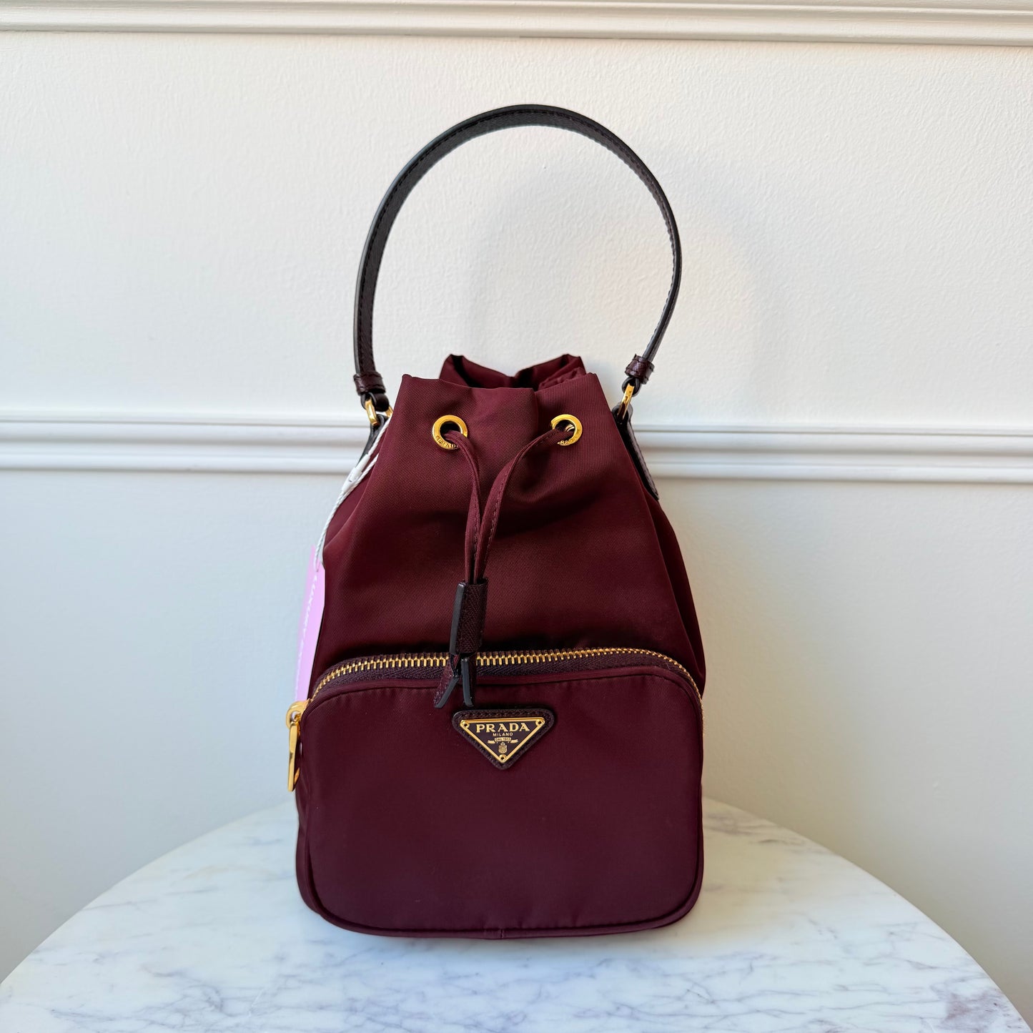2020s Bordeaux Duet Re-Nylon Crossbody Bucket Bag