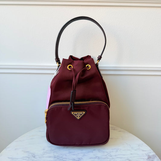 2020s Bordeaux Duet Re-Nylon Crossbody Bucket Bag