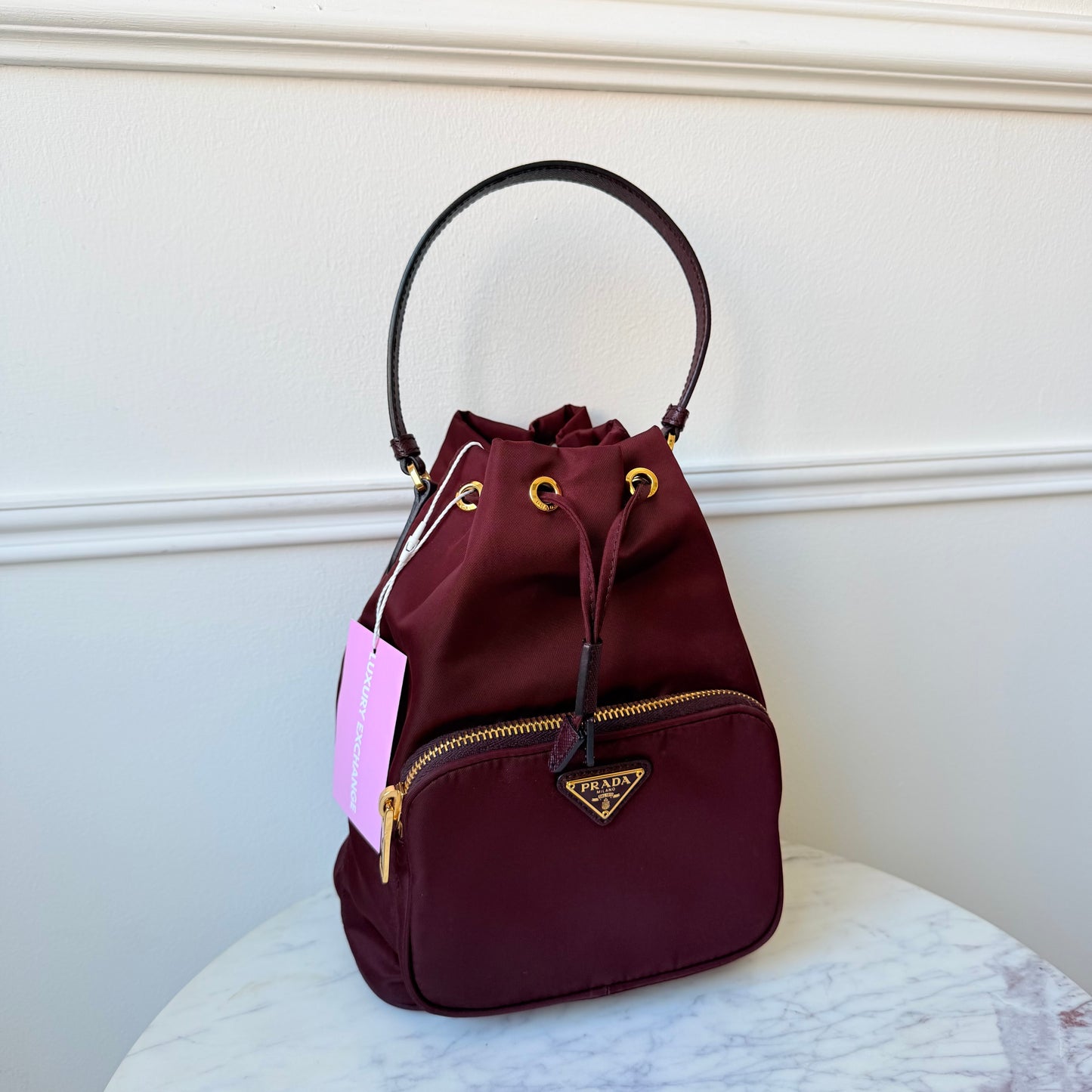 2020s Bordeaux Duet Re-Nylon Crossbody Bucket Bag