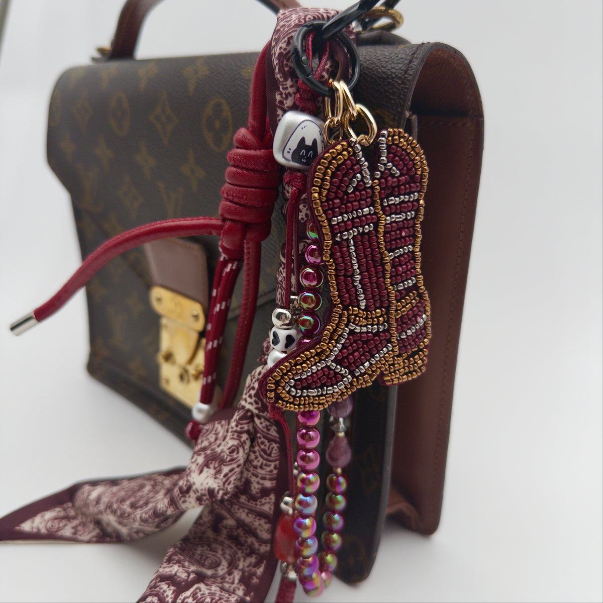 Burgundy Beaded Boot Bag Charm
