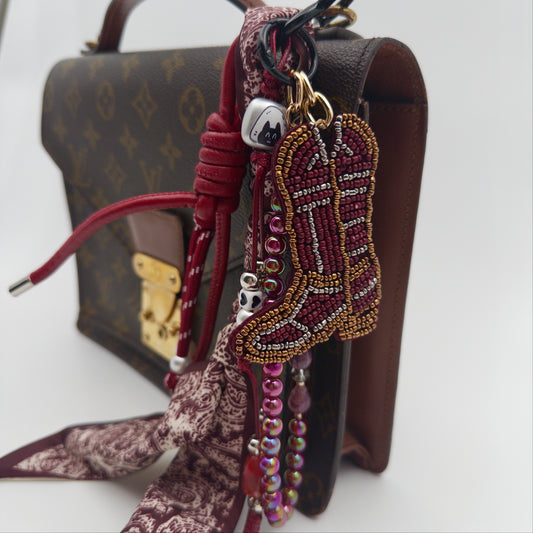 Burgundy Beaded Boot Bag Charm