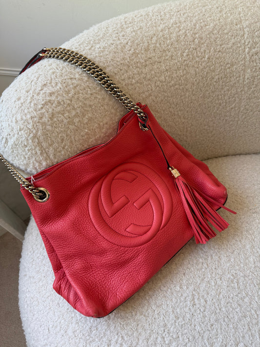 Coral Pebbled Leather Soho Shoulder Bag