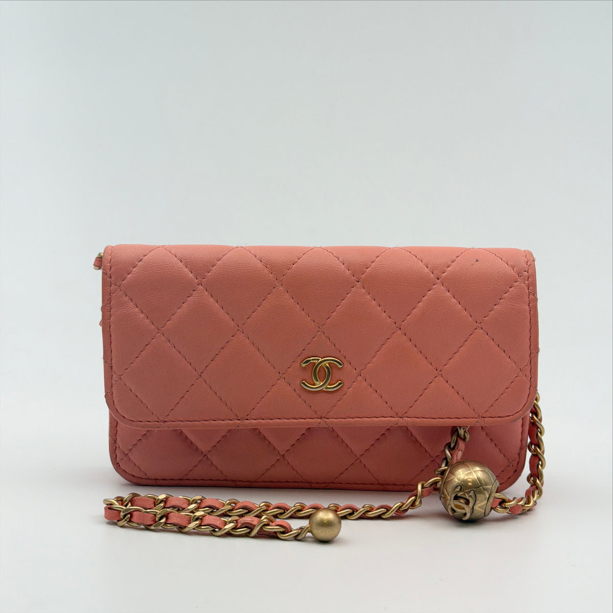 Pre-Owned Pink Matelassé Lambskin Leather Wallet on Chain