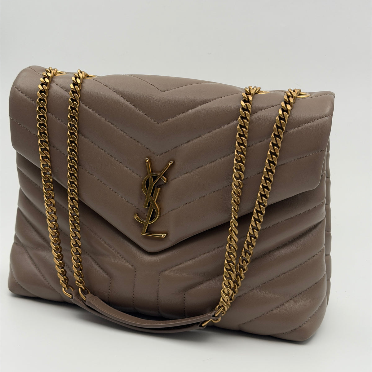 Pre-Owned Taupe Large 'Lou Lou' Lambskin Crossbody Bag