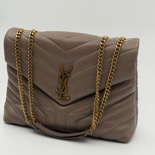 Pre-Owned Taupe Large 'Lou Lou' Lambskin Crossbody Bag