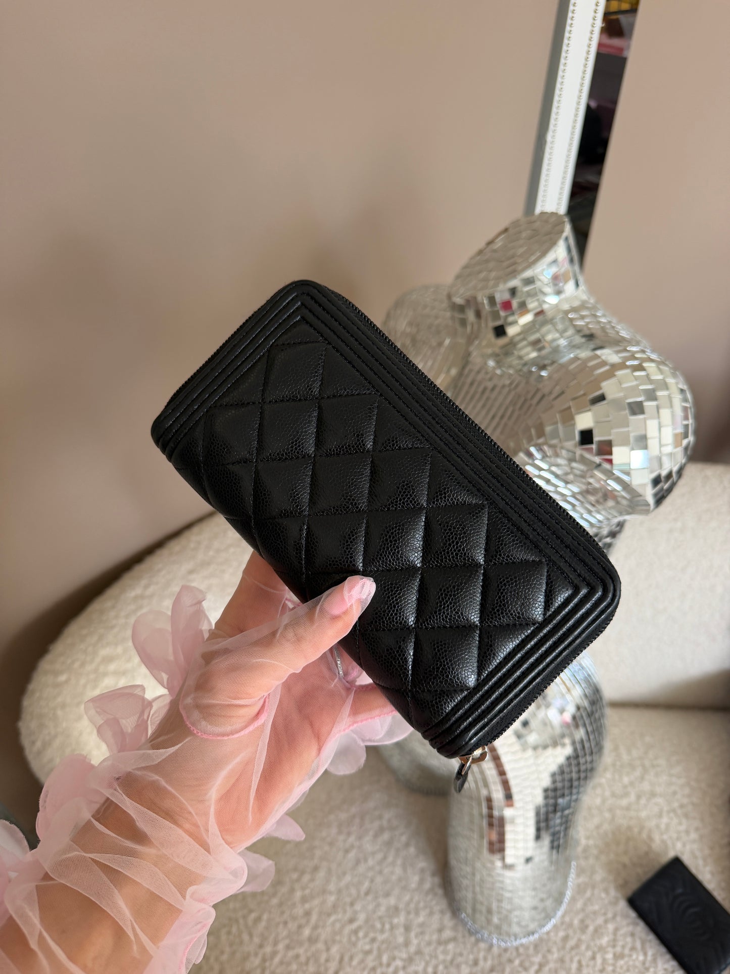 Pre-Owned Black 'Boy' Caviar Leather Zip Wallet