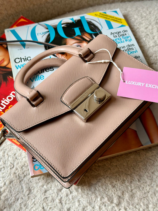 Pre-Owned Pink Saffiano Leather Top Handle Crossbody Handbag