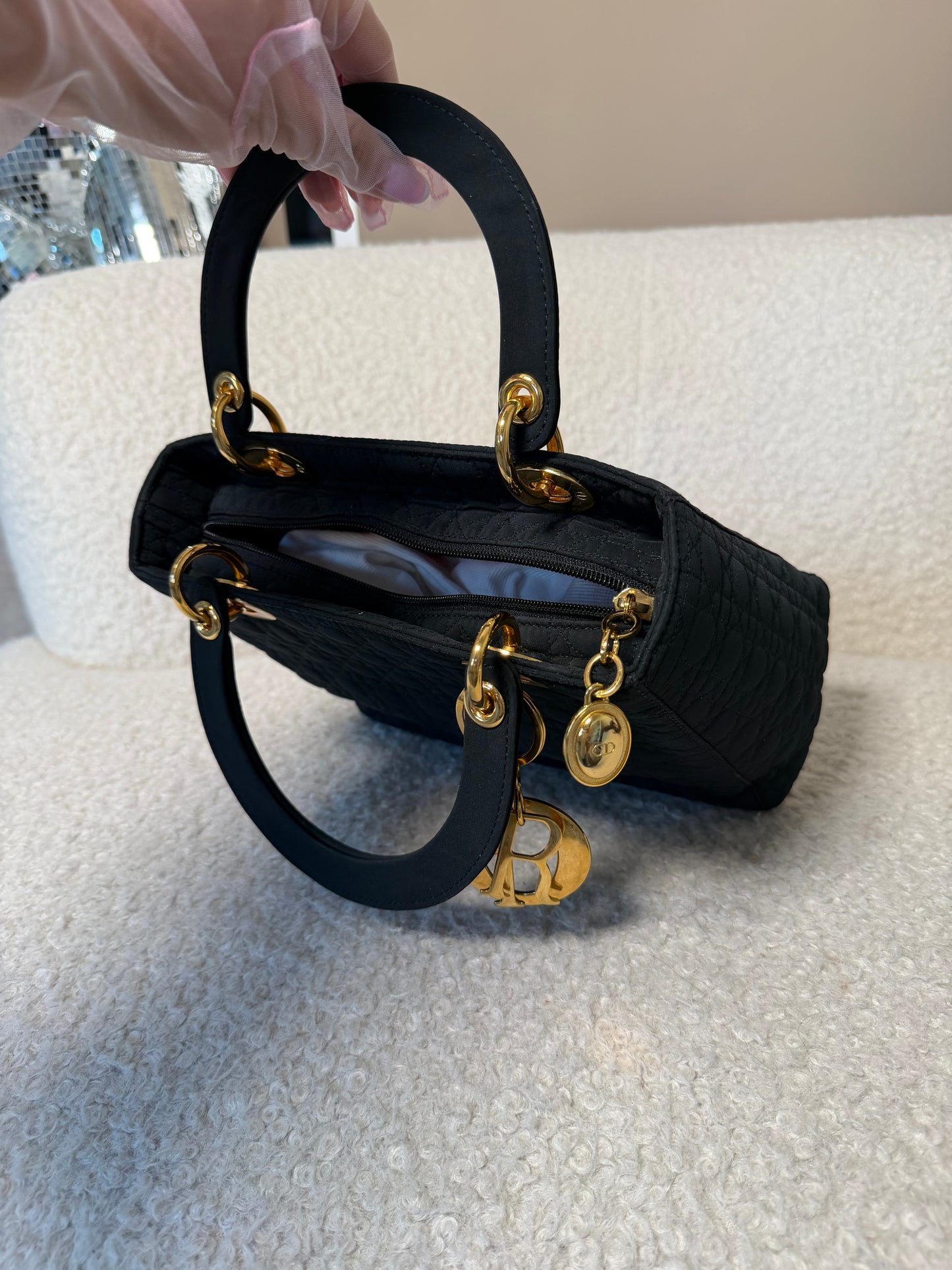 Pre-Owned Black Matelassé Cotton Medium Lady Dior