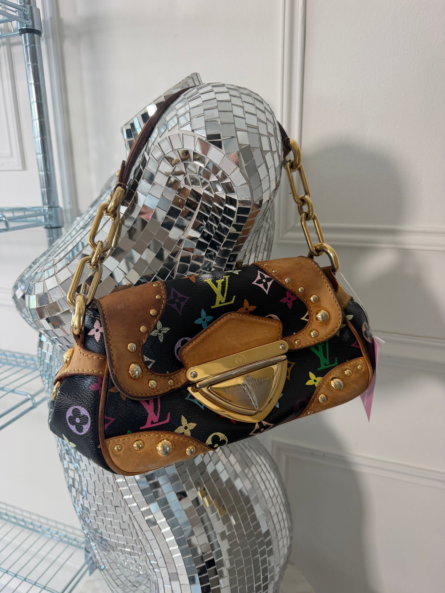 Pre-Owned Black Multicolore Canvas Marylin Shoulder Bag