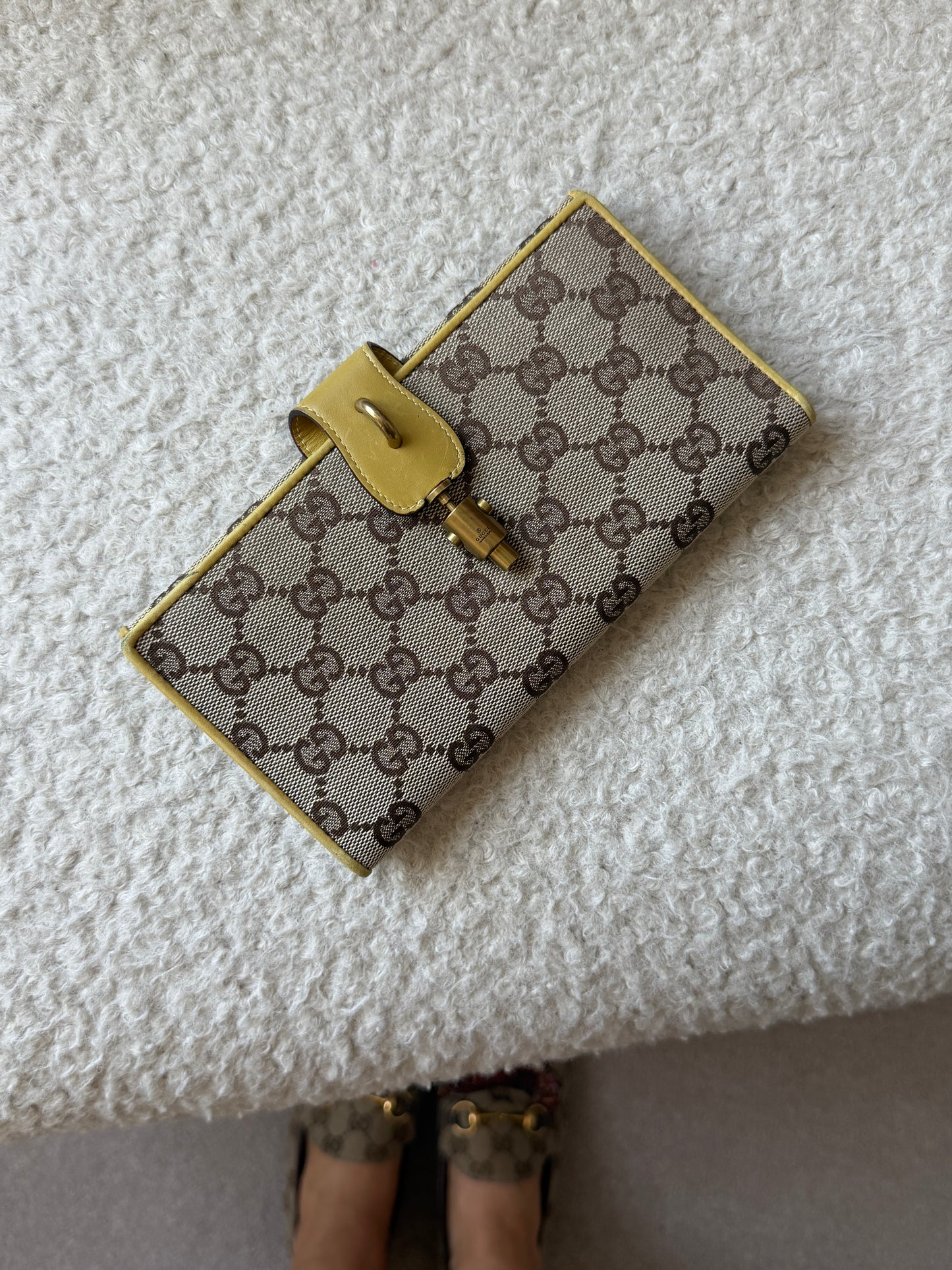 Pre-Owned Yellow 'Jackie' GG Canvas/Leather Wallet