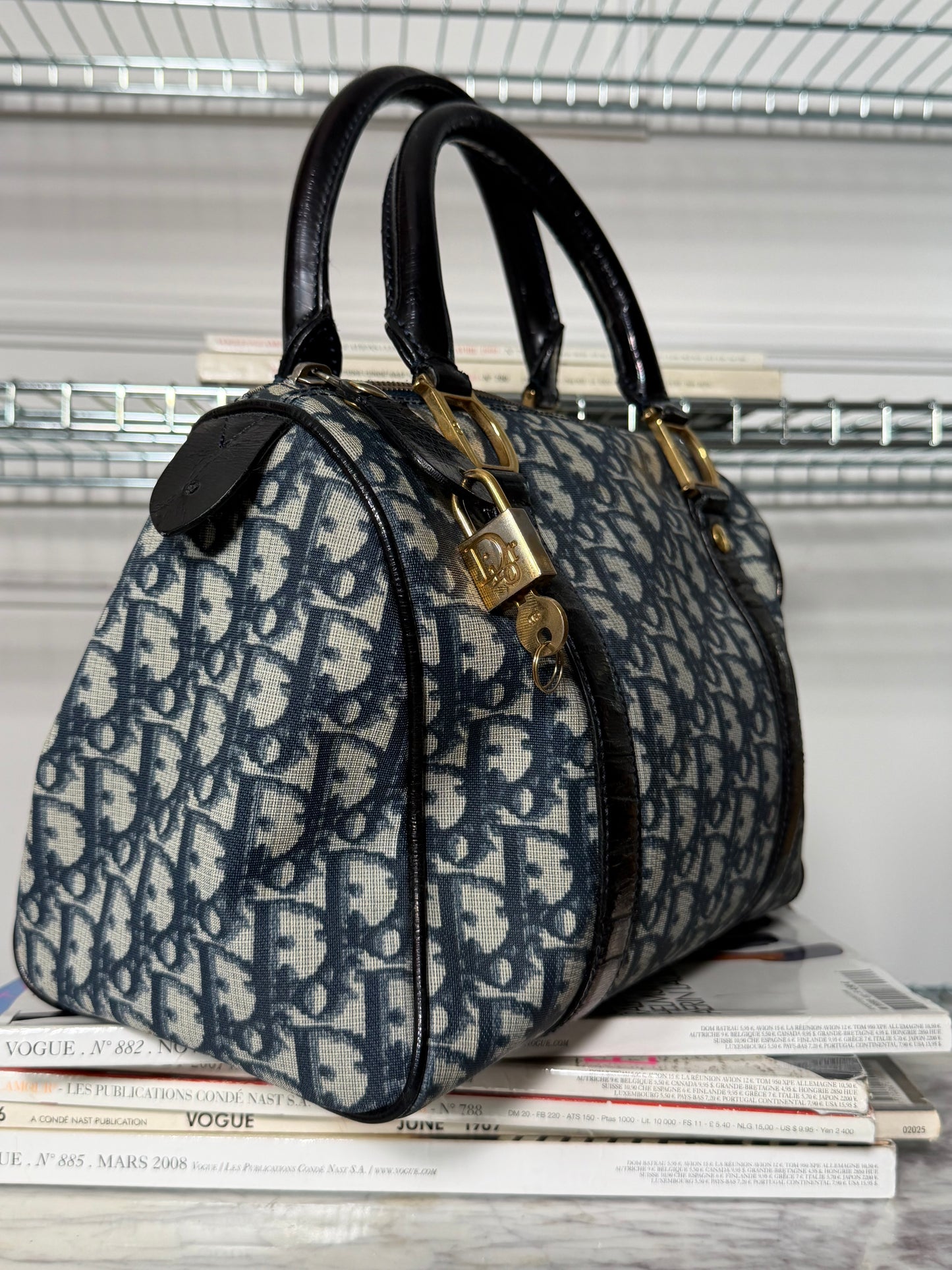 Pre-Owned Navy Trotter Canvas Boston Bag
