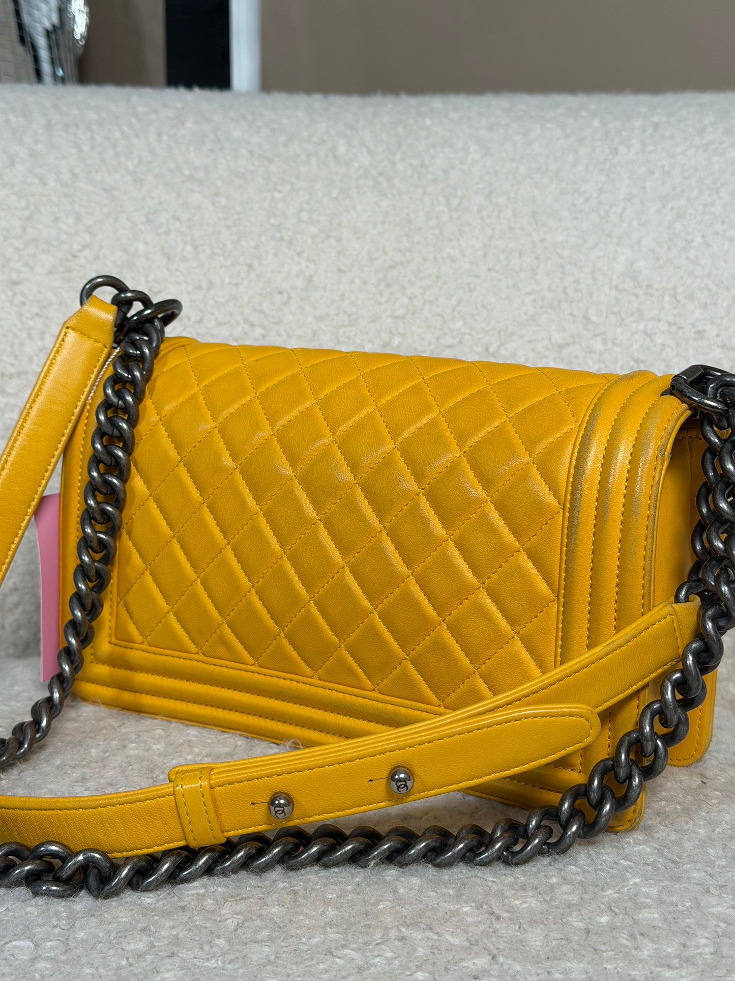 Pre-Owned Yellow 'Boy' Lambskin Leather Handbag