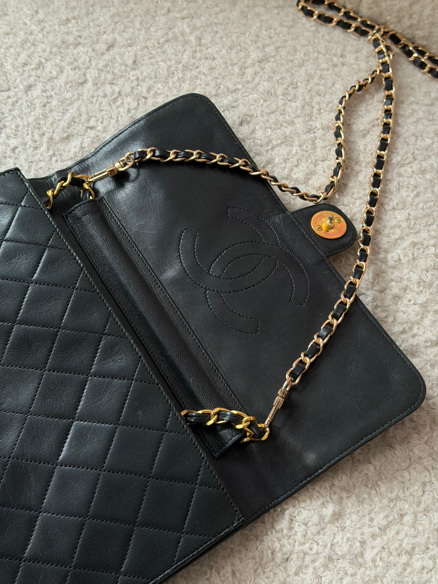 Black Leather & Gold Crossbody Chain