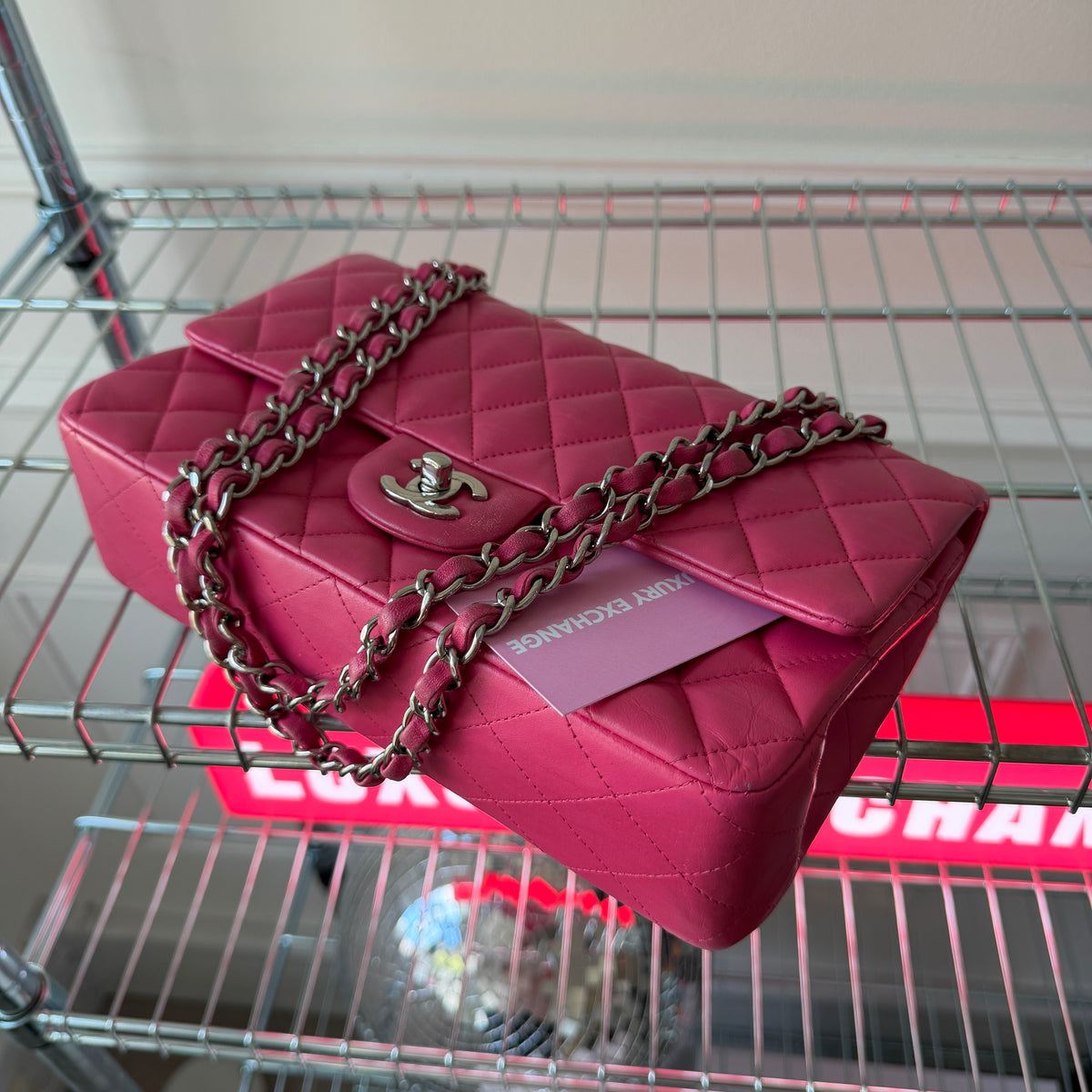 Pre-Owned Hot Pink Lambskin Leather Medium Classic Flap