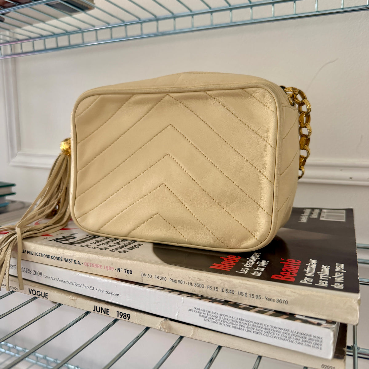Pre-Owned Beige Chevron Lambskin Leather Bijoux Camera Bag