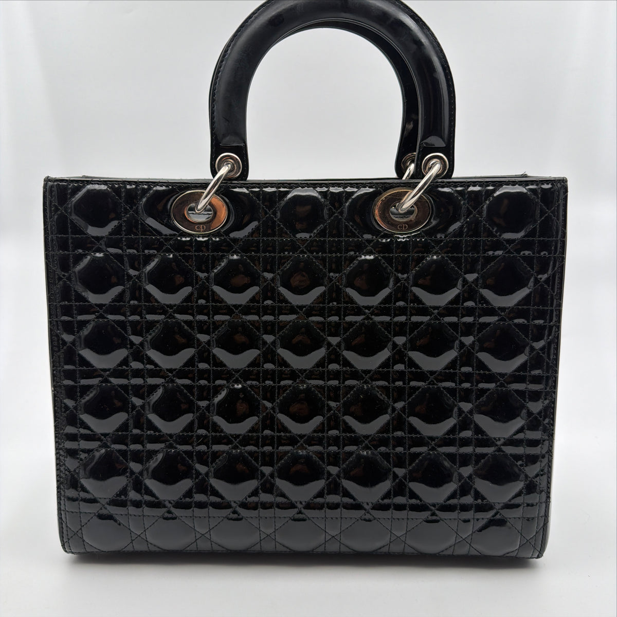 Pre-Owned Black Cannage Large Patent Leather Lady Dior