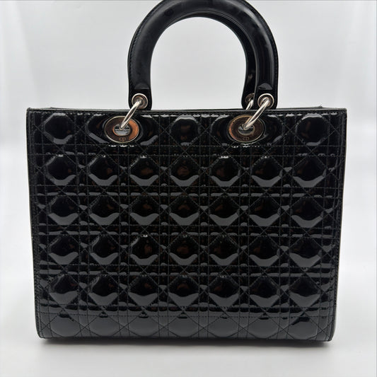 Pre-Owned Black Cannage Large Patent Leather Lady Dior