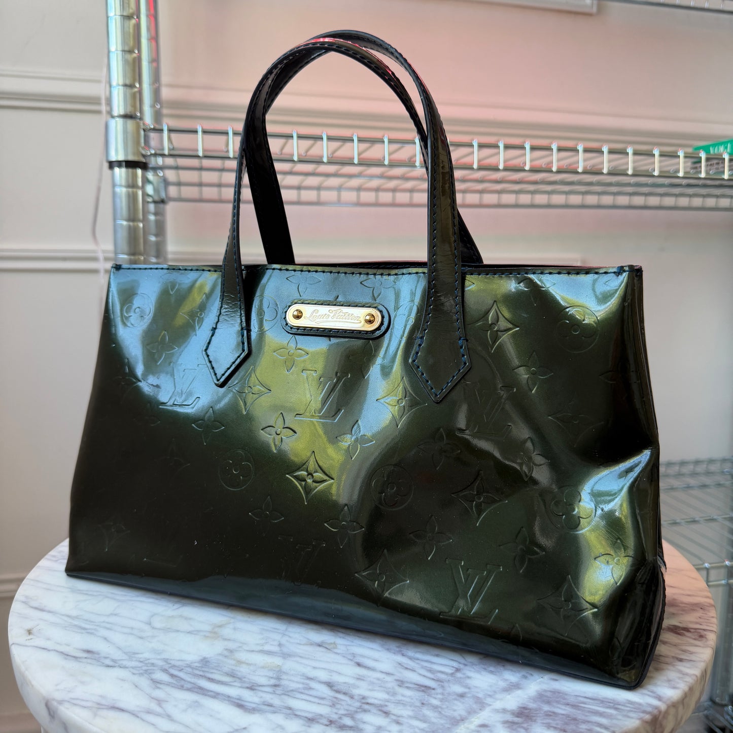 Pre-Owned Forest Green Monogram Vernis Leather Wilshire PM