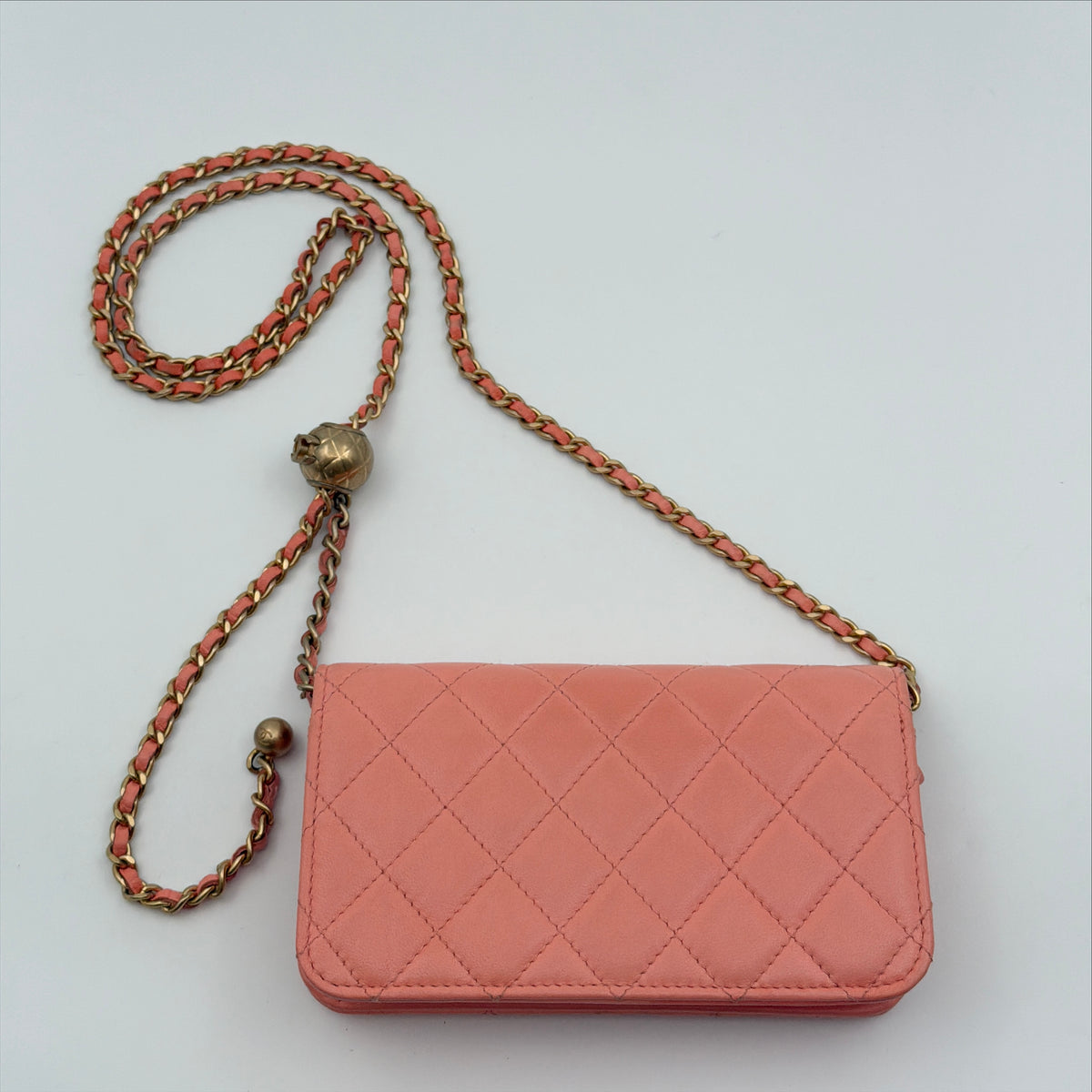 Pre-Owned Pink Matelassé Lambskin Leather Wallet on Chain