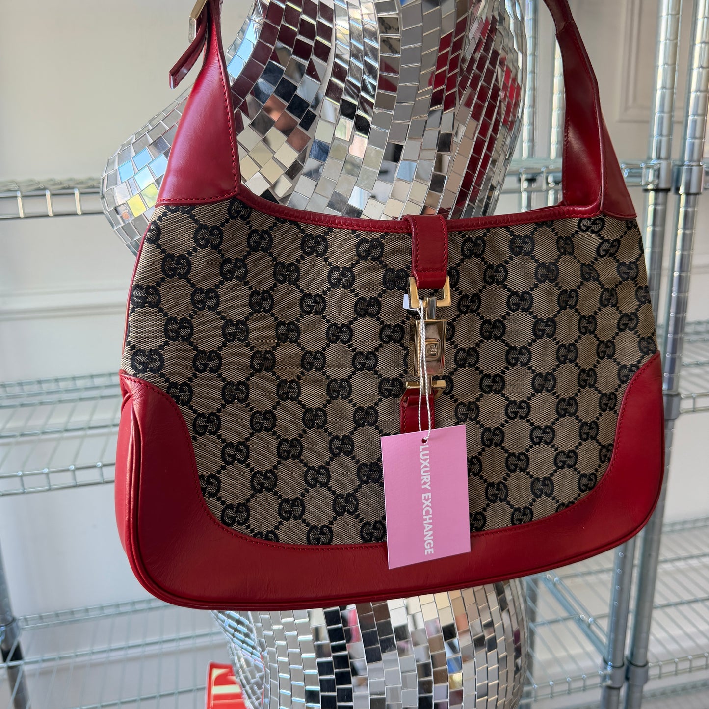 Pre-Owned Red Jackie GG Canvas/Leather Shoulder Bag