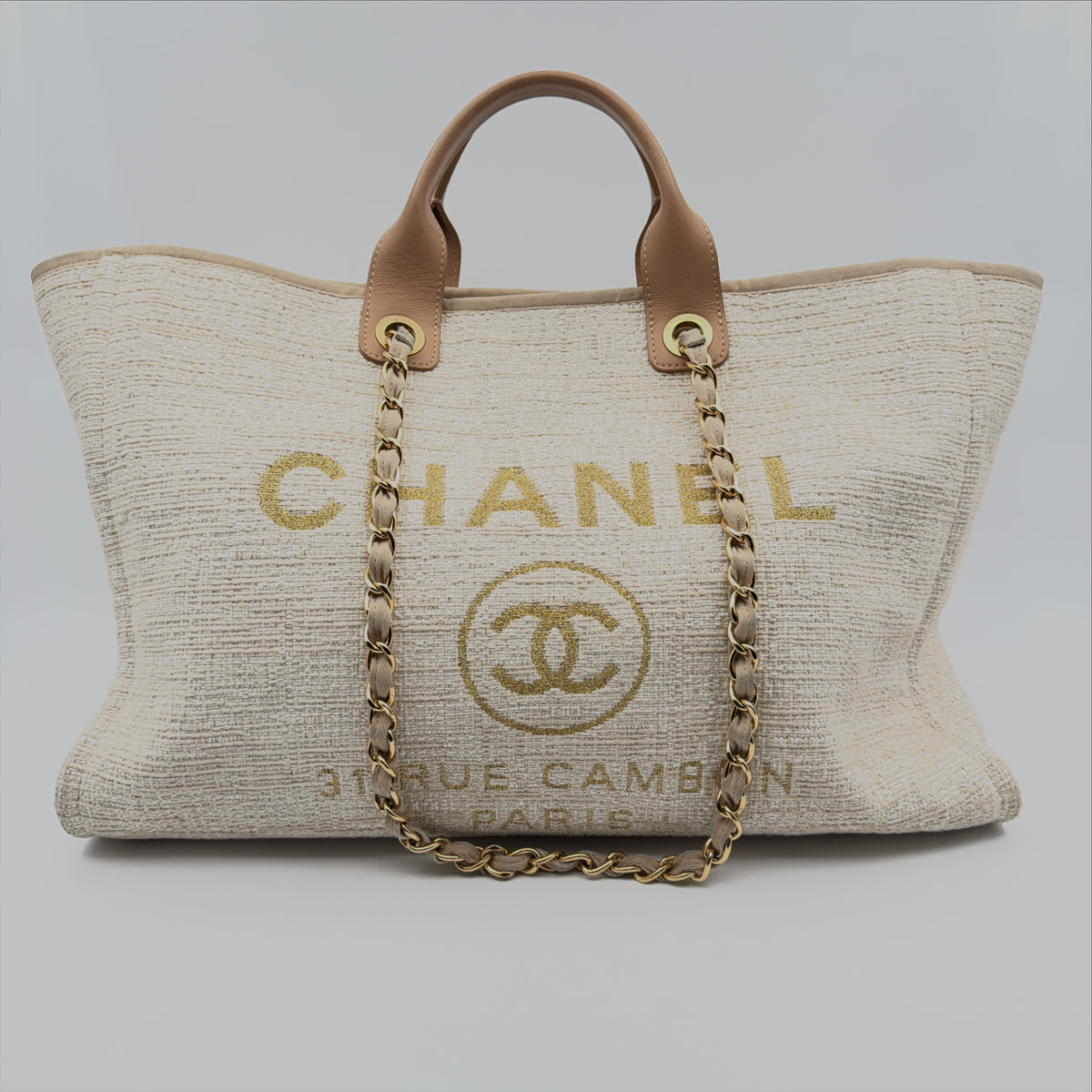 Pre-Owned Beige Tweed Deauville Shopper Tote