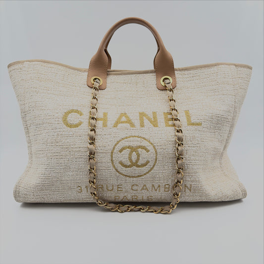 Pre-Owned Beige Tweed Deauville Shopper Tote