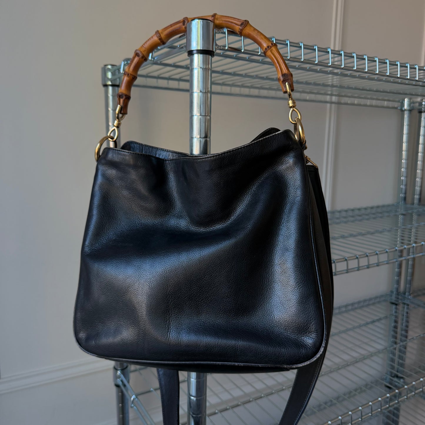 Pre-Owned Black Bamboo Leather Shoulder Bag