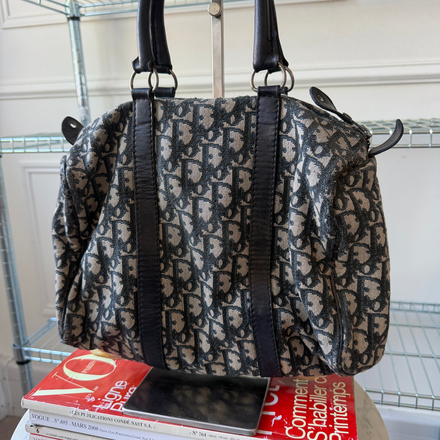 Pre-Owned Navy Oblique Canvas Boston Bag