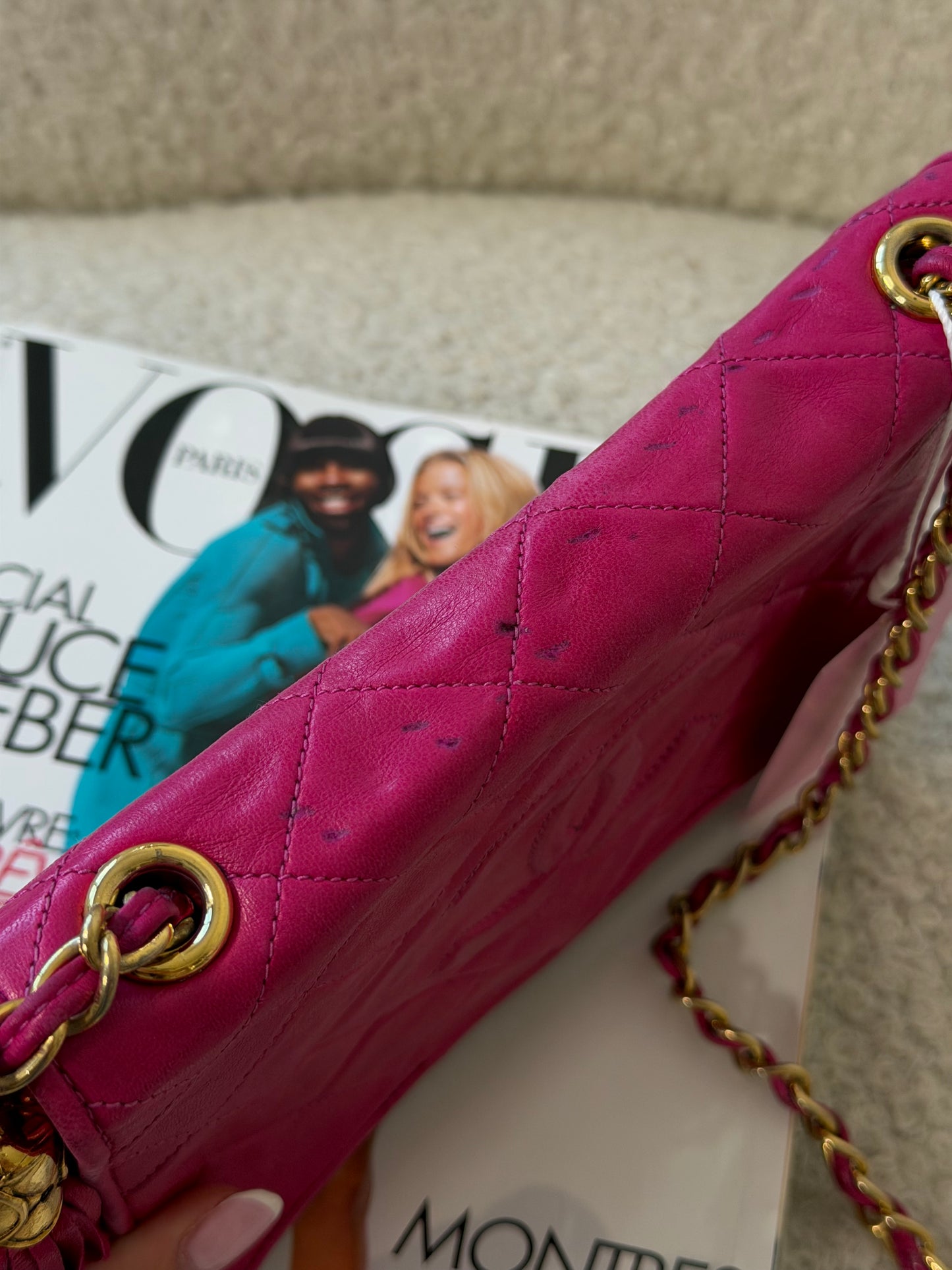 Pre-Owned Pink Matelassé Lambskin Flap Shoulder Bag