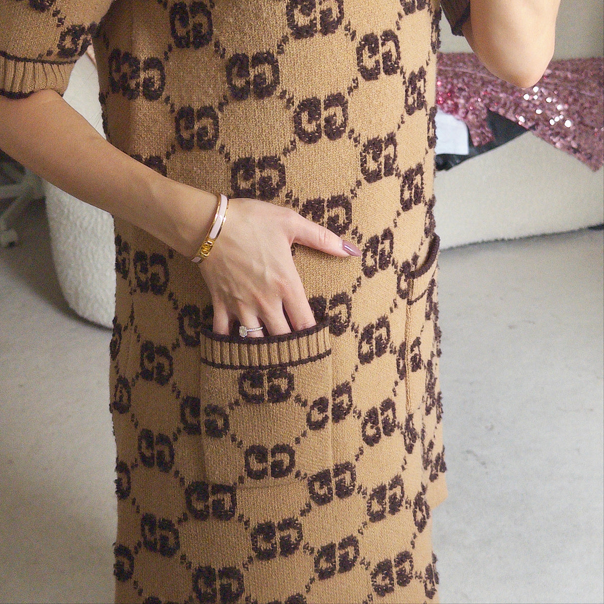 Pre-Owned Gold GG Wool Dress (M)