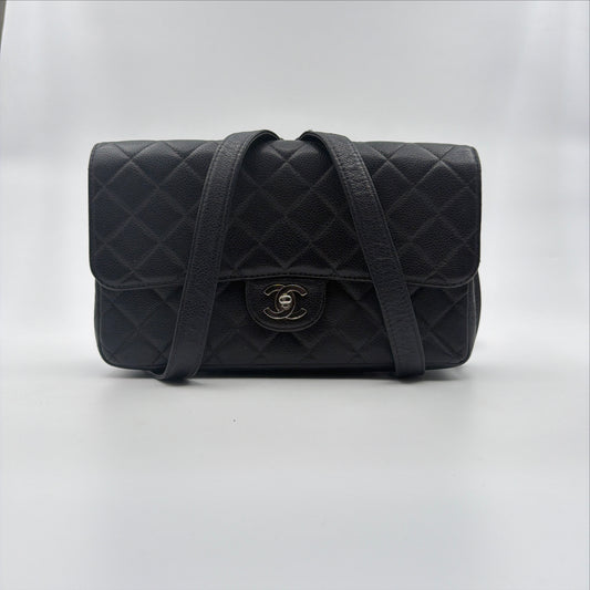 Pre-Owned Black Matelassé Caviar Leather Backpack