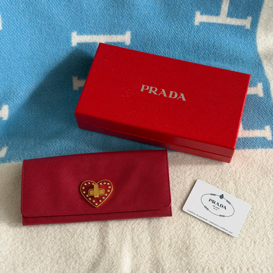 Pre-Owned Red Valentine Saffiano Leather Fold Wallet