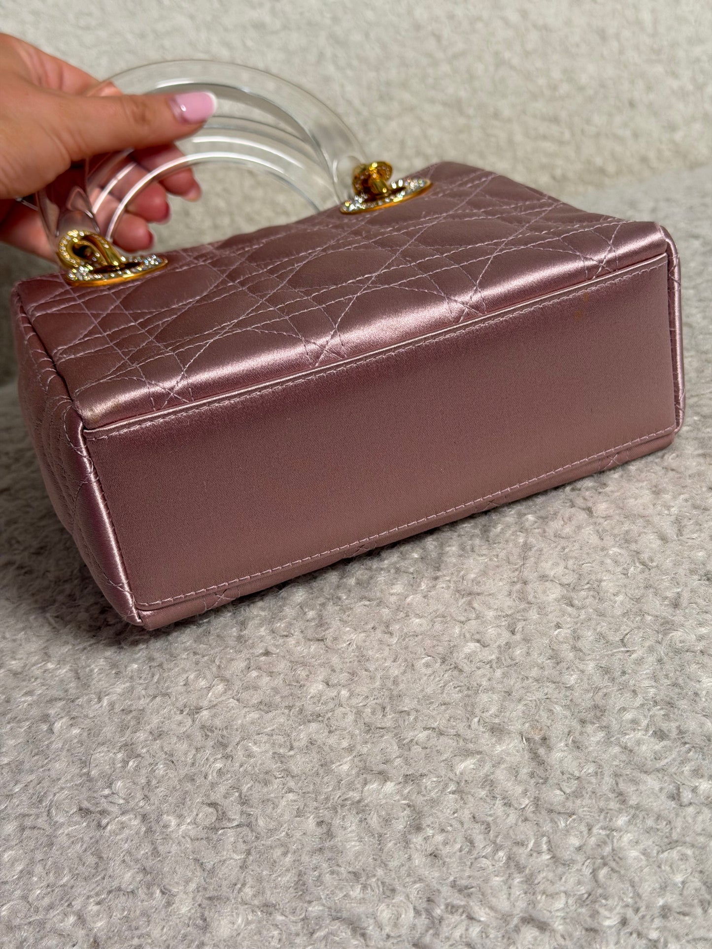Pre-Owned Pink Fabric Small Lady Dior w/Diamonds