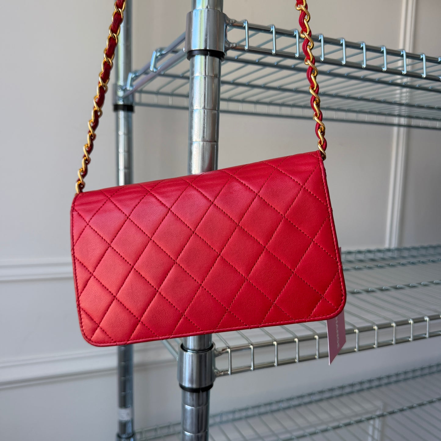 Pre-Owned Red Matelassé Lambskin Leather Full Flap Shoulder Bag